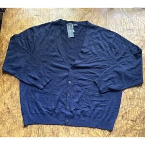 NWT KALLSPIN Cashmere Wool Blend Men 4XL Knit Cardigan Blue V-Neck Button Down